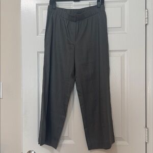 J Jill Linen Blend Elastic Waist Wide Leg Ankle Pants Olive Green Stretch Size S